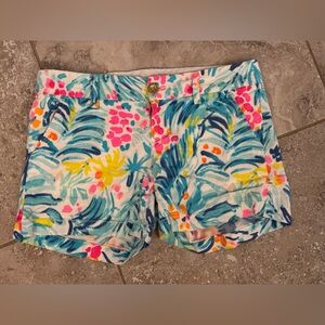 Lilly Pulitzer Size 0 Serene Blue Tippy Top Colorful Tropical Print Shorts
